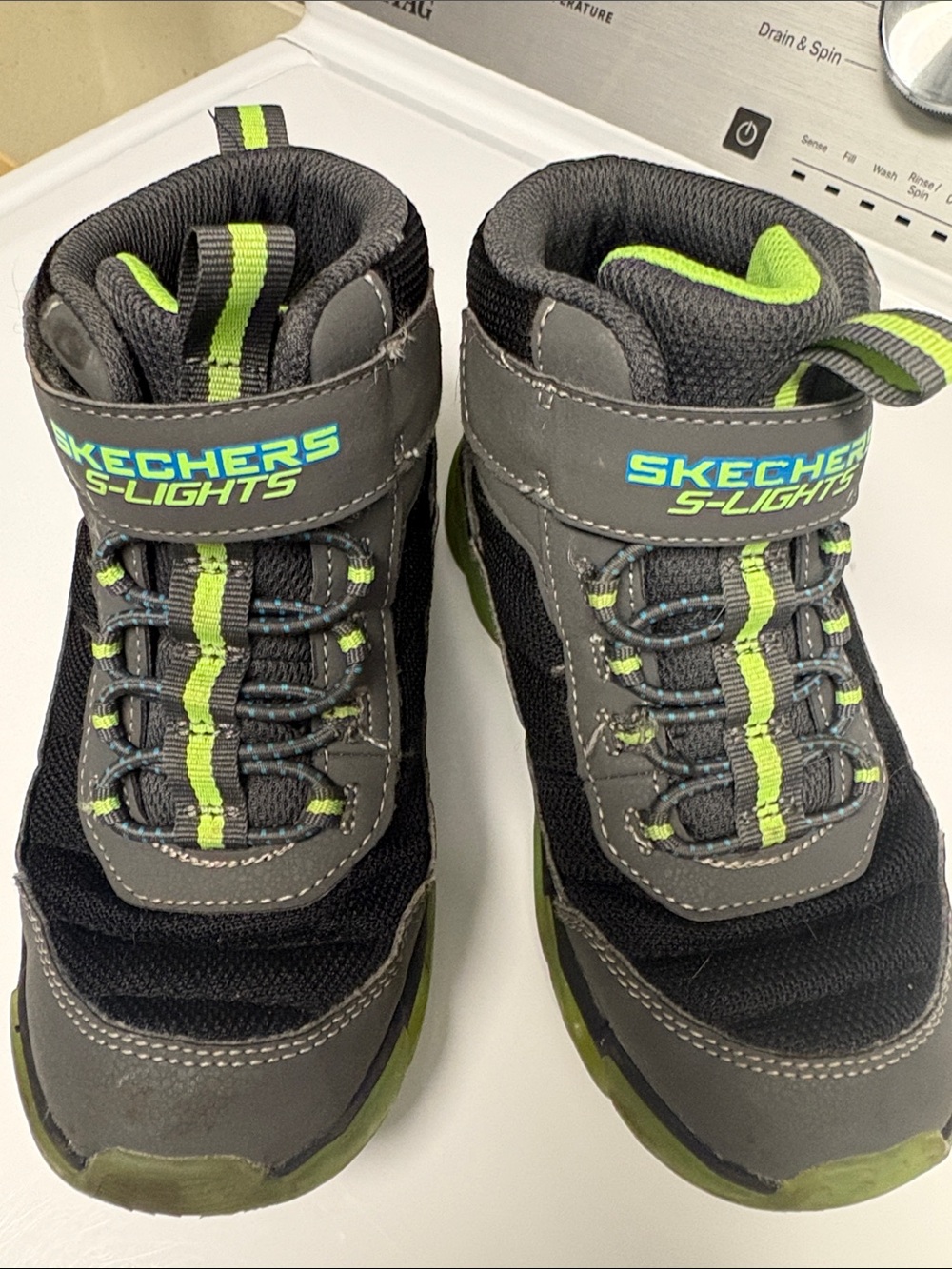 Skechers S-Lights Black & Gray Kids' Light-Up Boots with Lime Accents